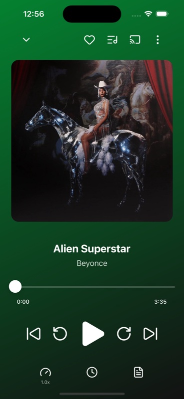 Headroom now playing screen with album artwork and playback controls
